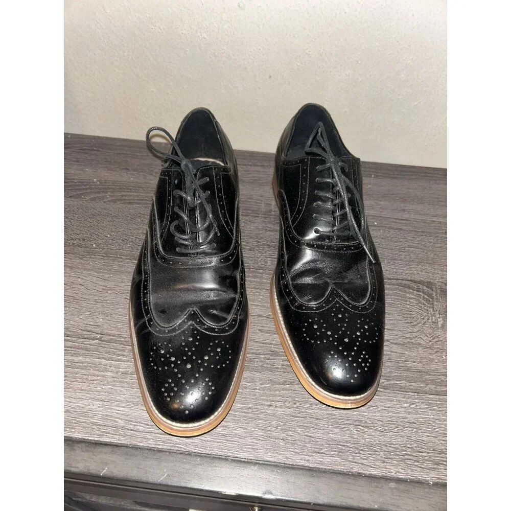 Stacy Adams Black Dunbar Wingtip Oxford Leather Lace Up Dress Shoes Size 13 M